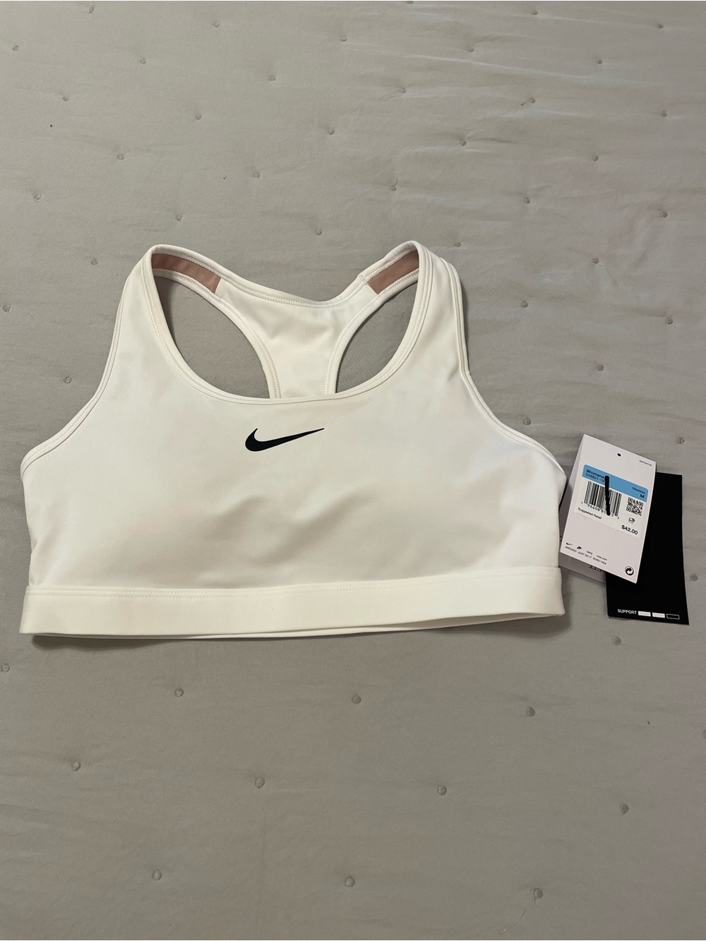 Nike White Racerback Sports Bra with Black Swoosh Dri-fit Medium Support SzM NWT
